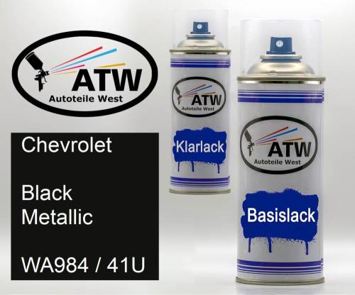 Chevrolet, Black Metallic, WA984 / 41U: 400ml Sprühdose + 400ml Klarlack - Set, von ATW Autoteile West.